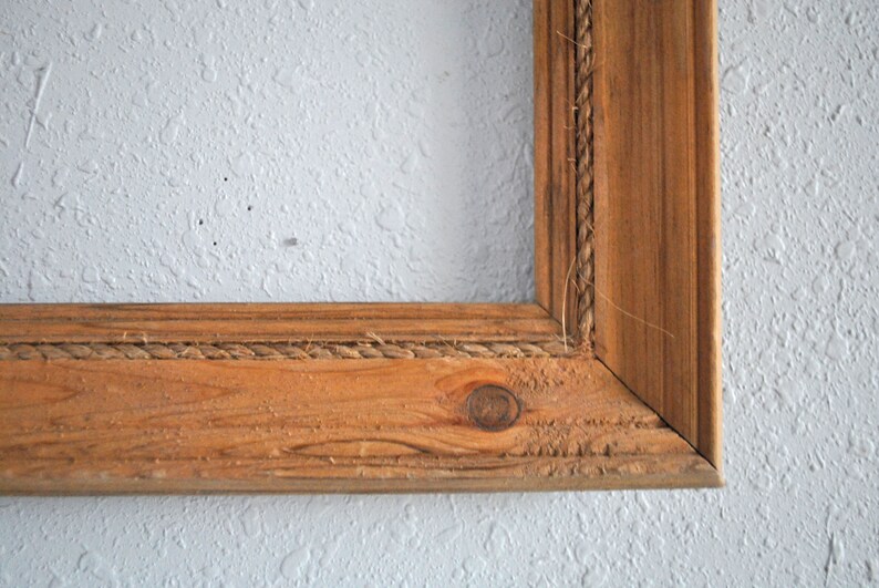 Reclaimed and Estate Acquired 8 x 10 Light Tan Vintage Wood Frame with Rope Inner Accent Ring