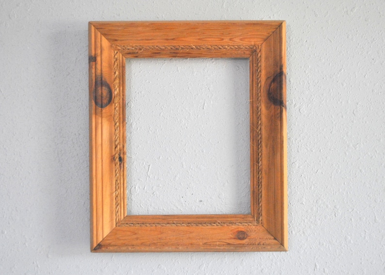 Reclaimed and Estate Acquired 8 x 10 Light Tan Vintage Wood Frame with Rope Inner Accent Ring