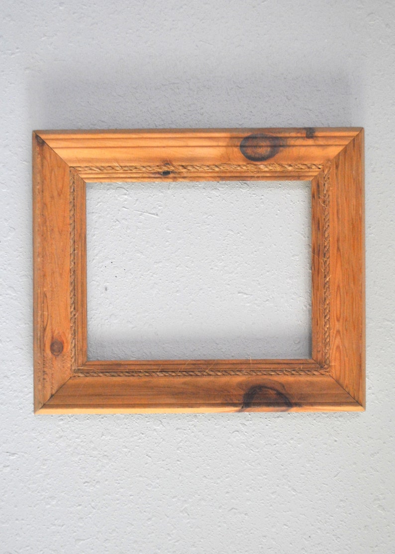 Reclaimed and Estate Acquired 8 x 10 Light Tan Vintage Wood Frame with Rope Inner Accent Ring