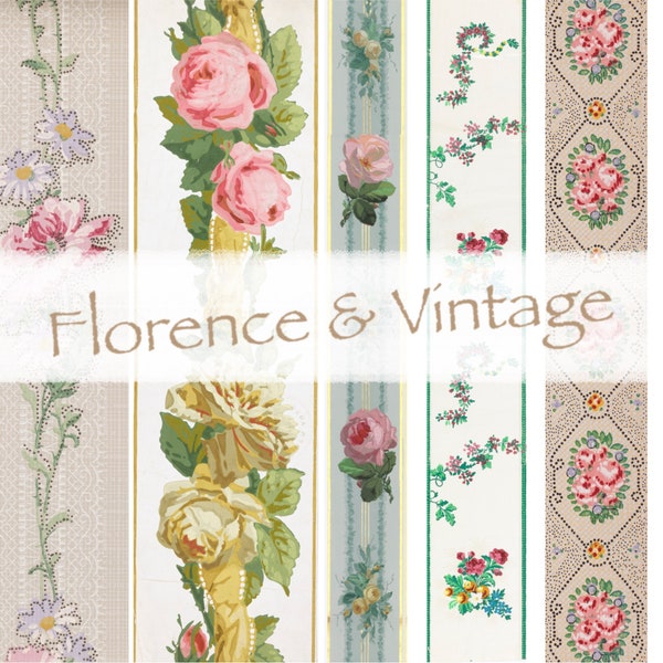 Vintage Wallpaper Ribbon Digital Download Junk Journal Shabby Chic