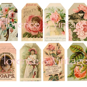 Set of 8 Rose Garden Inspired Tags Digital Download Junk Journal Supplies