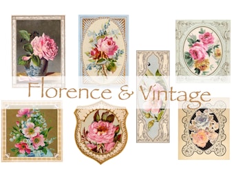 Vintage Rose Garden Stickers Labels Digital Download Fussy Cut Junk Journal