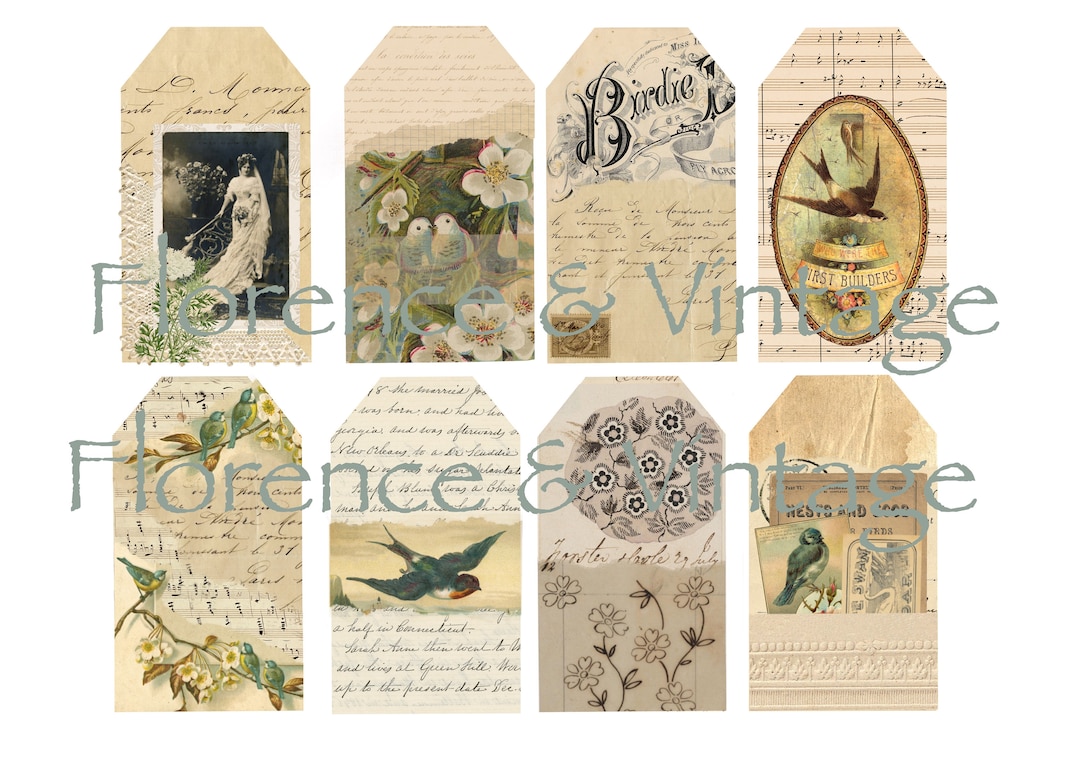 Set of 8 Wings of Love Bird Tags Digital Download Junk Journal Supplies ...