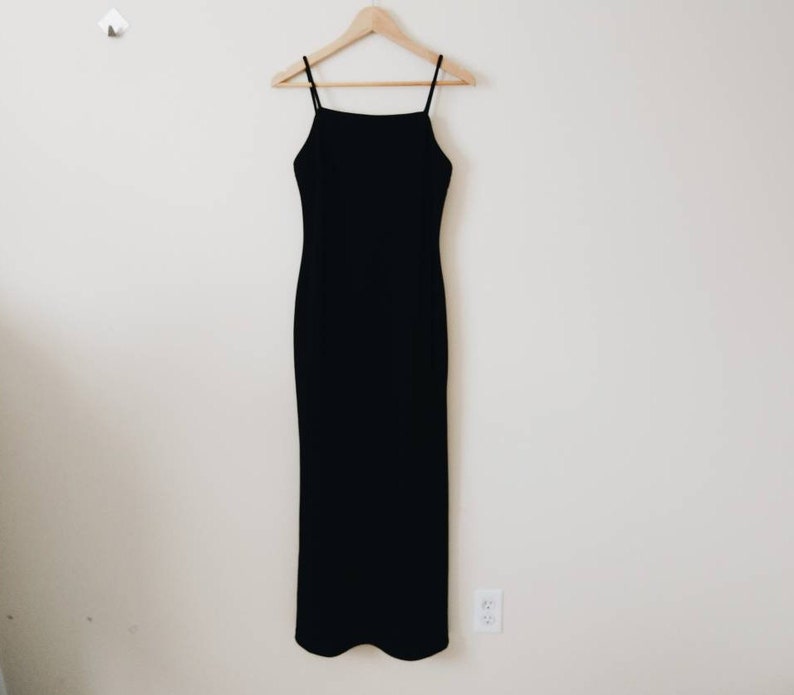 Vintage 90s black minimal strap maxi dress