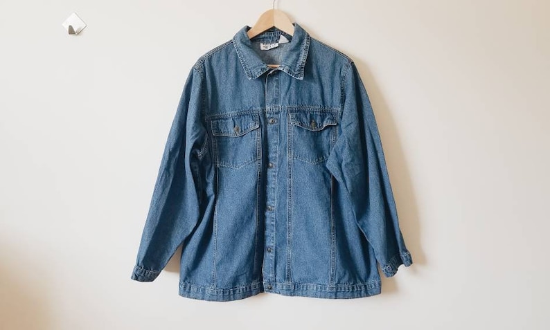 Vintage blue denim jacket with wolf and flower embroidery