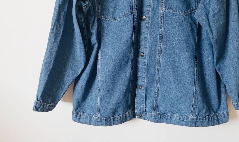 Vintage blue denim jacket with wolf and flower embroidery