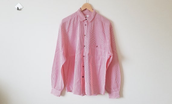 Vintage red and white stripes oversized button up