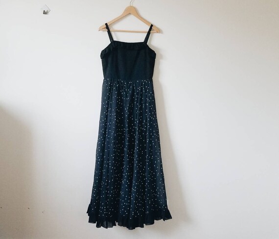 Vintage black maxi sleeveless dress with diamond p