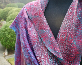 Handwoven, Hand Made, Tencel, Silk, Ladies Scarf, Burgundy, Twill, Burgundy, Blue-Greens, OOAK