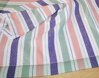 Handwoven, Baby, Blanket, Cotton, Crib Size, Unisex, White, Green, Purple, Salmon Pink, Twill Pattern