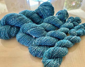 Hand Spun, Yarn, Merino, Mulberry Silk, Blue-green, Silk, Mother Earth 2
