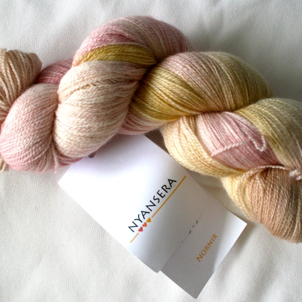 Nyansera, 2 ply, Blue Faced Leister, Silk, Lace Weight Yarn, Pink, Beige, Soft Gold