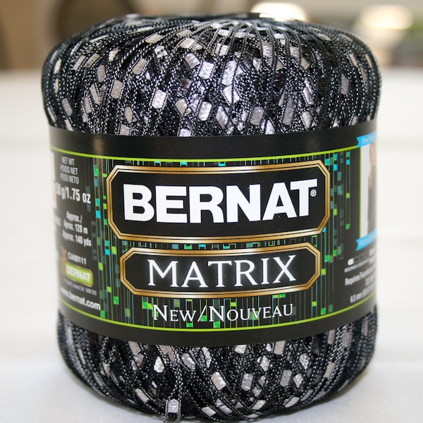 Novelty Yarn, Ribbon Yarn, Bernat Matrix, Black, Silver