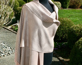 Hand Woven, Ladies, Shawl,  Rose Fiber, Tencel, Soft Pink, Taupe, Twill Pattern