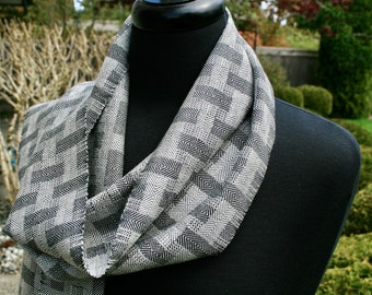 Ladies, Mens, Silk, Bamboo, Scarf, Cream , Black, Block Pattern, Handwoven, Hand Made