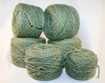 Hand Spun Yarn, Merino, Tussah Silk, Moss Green