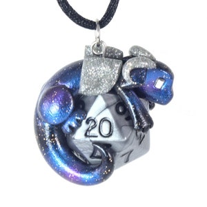 Design your own dice dragon necklace, cute baby dragon pendant, d20 necklace, Dungeons and Dragons, DnD, polymer clay jewelry, gamer gift image 1