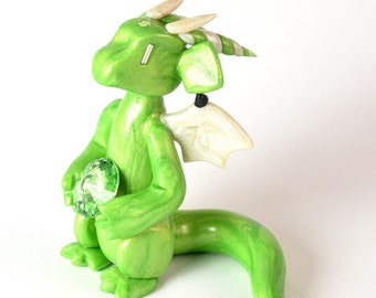 August birthstone dragon with peridot gem - light green dragon figurine - made to order collectible dragon sculpture - birthday present