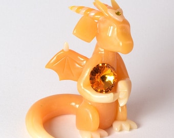 November birthstone dragon figurine with topaz gem - orange dragon holding citrine rhinestone - made to order collectible dragon sculpture