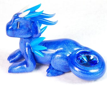 September birthstone dragon with sapphire gem - blue dragon figurine - made to order collectible dragon sculpture - birthday present