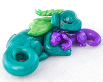 Customizable Sleeping Parent and Baby Dragon Figurine: Polymer Clay Sculpture, Pick Your Colors and Pose