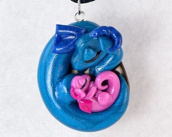 Customizable sleeping parent-child dragon necklace, cute baby dragon pendant, mother and son, father and daughter, polymer clay jewelry