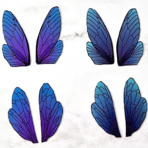 Miniature fairy wings for crafting - colorful blue toned insect wings iridescent shimmer - small 1 inch cicada and wasp wings