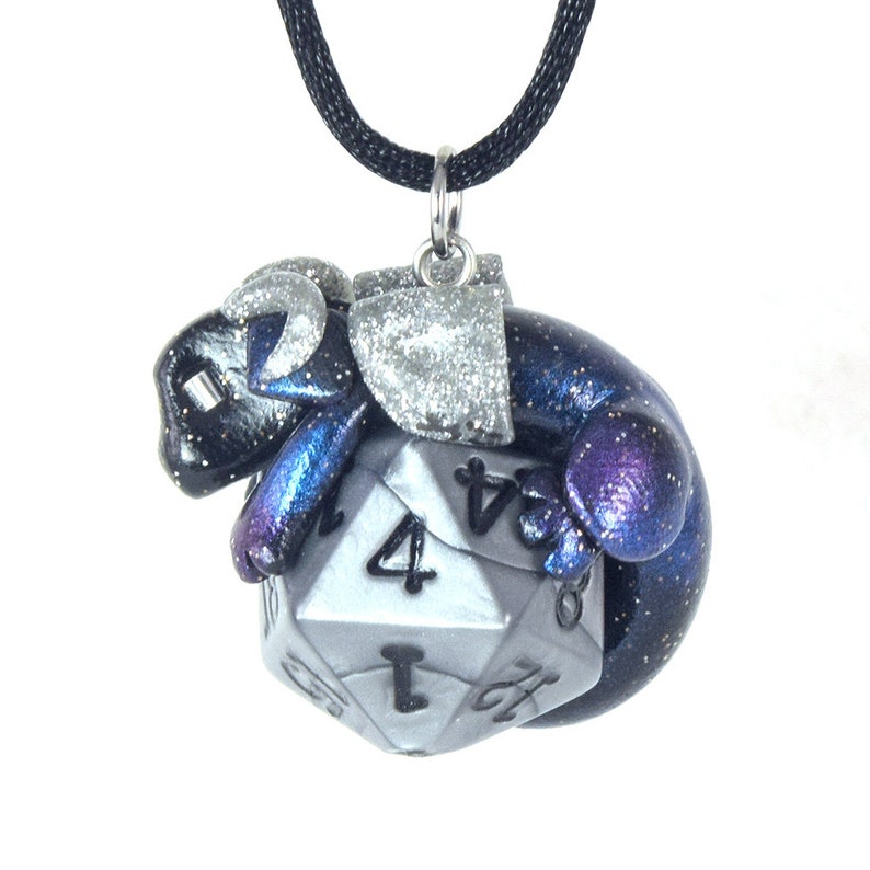 Design your own dice dragon necklace, cute baby dragon pendant, d20 necklace, Dungeons and Dragons, DnD, polymer clay jewelry, gamer gift image 2