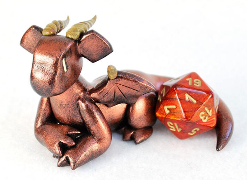 Dragon dice holder metallic red d20 die guardian bronze Etsy