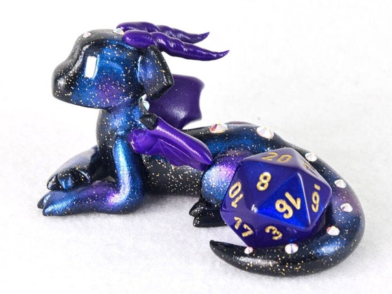 Galaxy DnD Dragon Dice Holder: Polymer Clay D20 Guardian