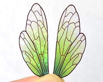 Verdant fairy wings for crafting - miniature iridescent insect wings with holo shimmer - multiple sizes - small, colorful acetate wings