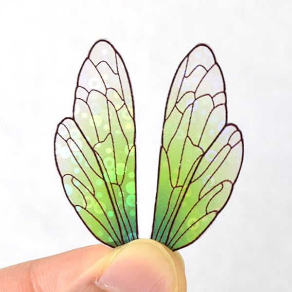 Verdant fairy wings for crafting - miniature iridescent insect wings with holo shimmer - multiple sizes - small, colorful acetate wings