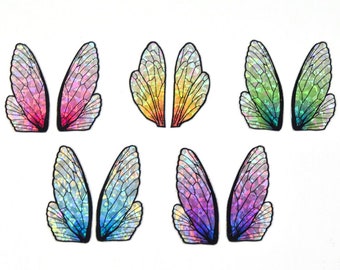 Miniature fairy wings for crafting - colorful insect wings with holographic glitter - multiple color options - small holo wings