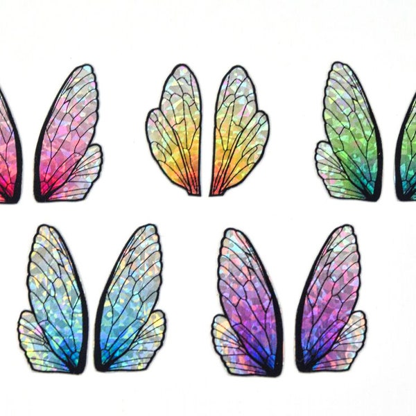 Miniature fairy wings for crafting - colorful insect wings with holographic glitter - multiple color options - small holo wings
