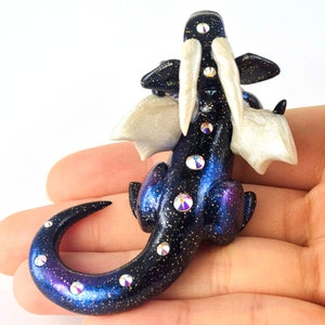 Galaxy dice holder dragon figurine d20 die guardian star and space themed polymer clay dragon figurine Dungeons and Dragons DnD image 7