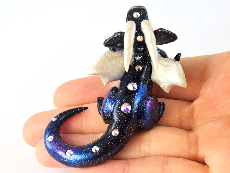 Galaxy dice holder dragon figurine d20 die guardian star and space themed polymer clay dragon figurine Dungeons and Dragons DnD image 7