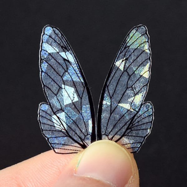 Clear iridescent fairy wings for crafting - miniature insect wings with holo shimmer - multiple sizes - small acetate doll wings