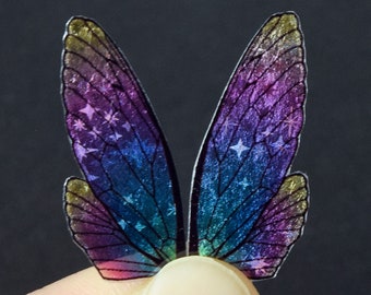 Iridescent rainbow fairy wings for crafting, colorful insect wings with holo shimmer, multiple sizes, small acetate wings for jewelry making