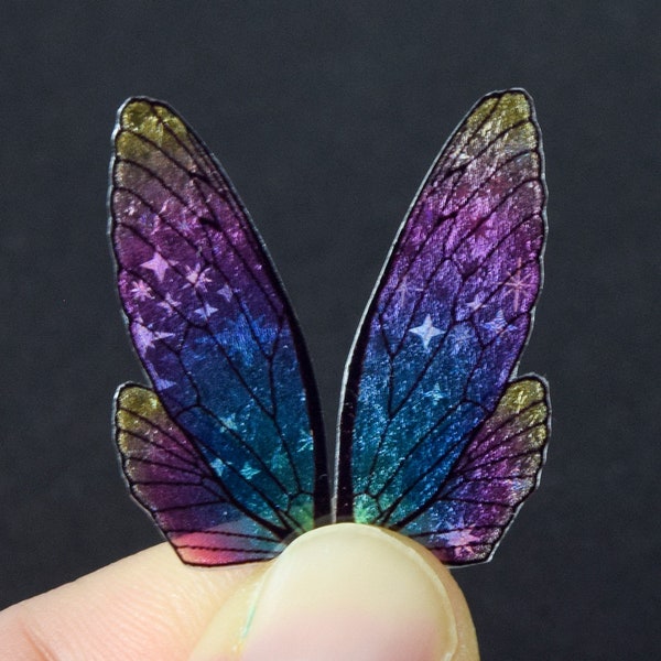Iridescent rainbow fairy wings for crafting, colorful insect wings with holo shimmer, multiple sizes, small acetate wings for jewelry making