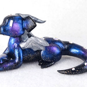Galaxy dice holder dragon figurine d20 die guardian star and space themed polymer clay dragon figurine Dungeons and Dragons DnD image 4