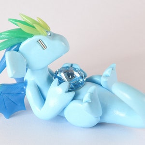 March birthstone dragon with aquamarine gem - blue water dragon figurine - made to order collectible dragon - birthday present