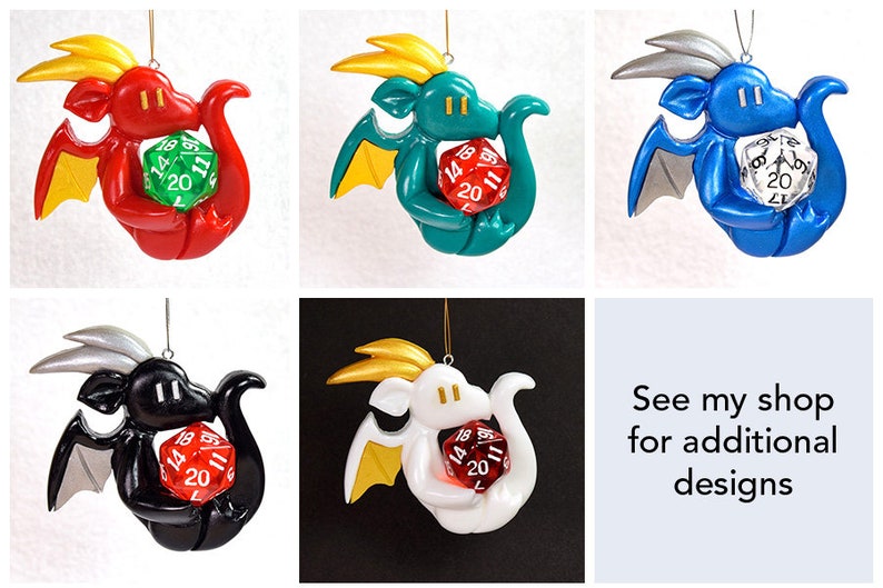 Dragon holding a d20 geeky Christmas ornament colorful dragon hanging ornament cute dice ornament Dungeons and Dragons DnD image 4