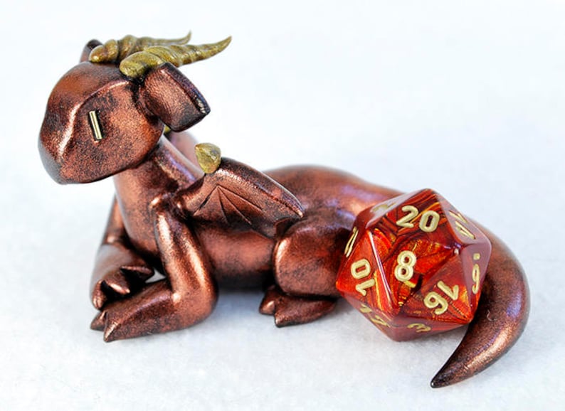 Dragon dice holder metallic red d20 die guardian bronze Etsy