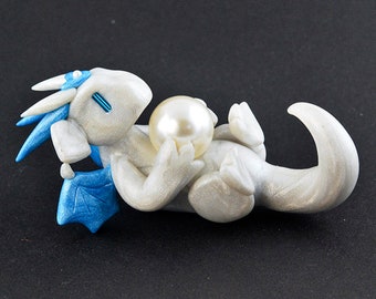 June Birthstone Dragon Figurine: White Pearl Dragon Collectible Sculpture