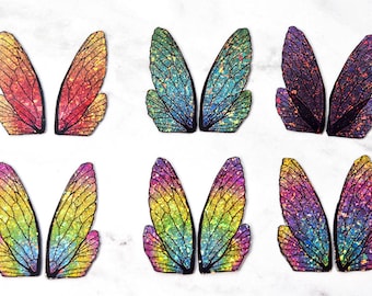 Miniature fairy wings for crafting - colorful cicada and hornet wings with holo glitter - multiple color options - small 1 inch wings