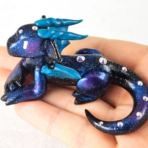 Galaxy dice holder dragon figurine d20 die guardian star and space themed polymer clay dragon figurine Dungeons and Dragons DnD image 6