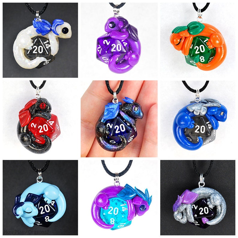 Design your own dice dragon necklace, cute baby dragon pendant, d20 necklace, Dungeons and Dragons, DnD, polymer clay jewelry, gamer gift image 4
