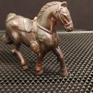 Vtg Miniature Bronze Horse w/ Saddle Standing Figurine