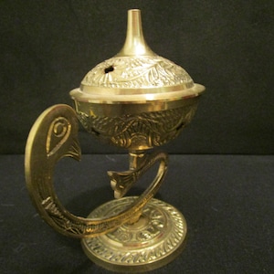 Vtg Brass Genie Lamp Style Peacock Incense Burner