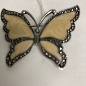 Vintage Butterfly Brooch Pin - Marcasite and Enamel